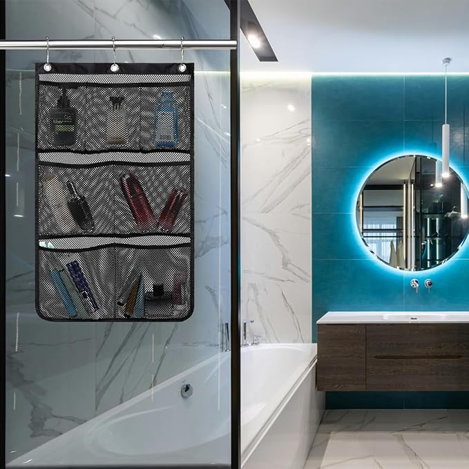 Hanging Mesh Shower Caddy for Bathroom - Quick Drying Portable Shower Organizer with Multiple Pockets for Soap,Shampoo and Cruise Ship Essentials Saving Bathroom Storage,Black,2 Pack