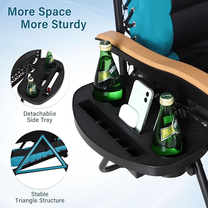 MFSTUDIO Zero Gravity Chairs Set of 2, XL Oversized Outdoor Anti Gravity Chair, Patio Lounge Folding Adjustable Chair with Cup Holder & Padded Headrest, Support 400lbs,Pacific Blue