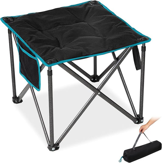 FUNDANGO Folding Camping Stool, 18.1 Inch Oversized Foot Rest 440 Lbs Heavy Duty Portable Padded Stools Seat Anti-Slip Foots & Carry Strap for Fishing Outdoor Lawn Travel (Black)