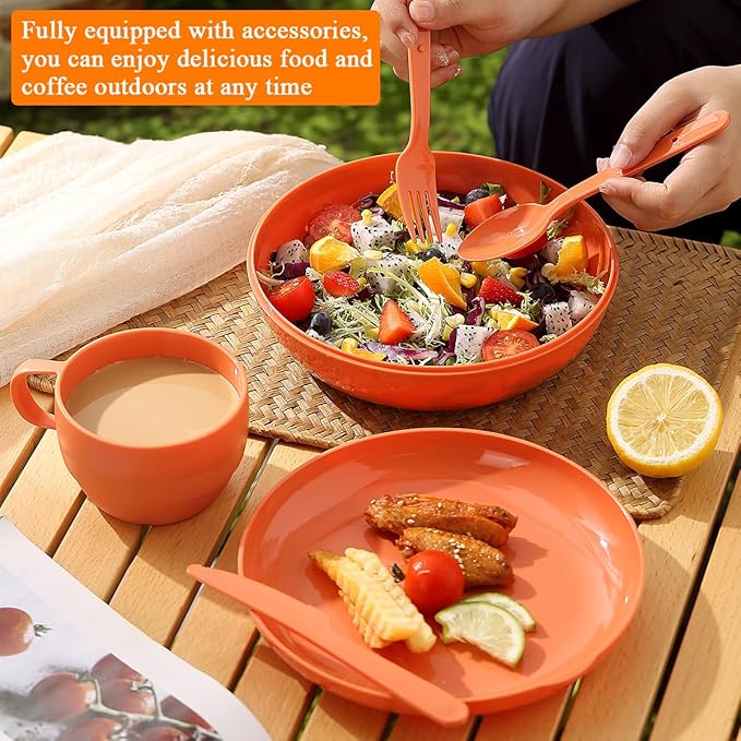 Homquen 6-Piece Camping Mess Kit with Bowl, Plate, Cup, Spoon, Fork, Knife and Carry Bag, Camping Accessories Essentials Gear Light Weight and Small Space Easy to Carry or Put in Backpack