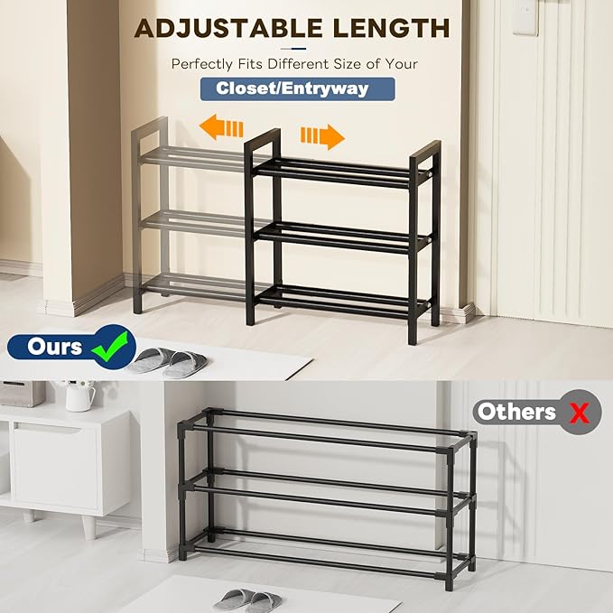 Mavivegue Expandable Shoe Rack for Closet, 3-Tier Shoe Organizer, Adjustable Shoe Rack for Front Door Entrance, Entryway