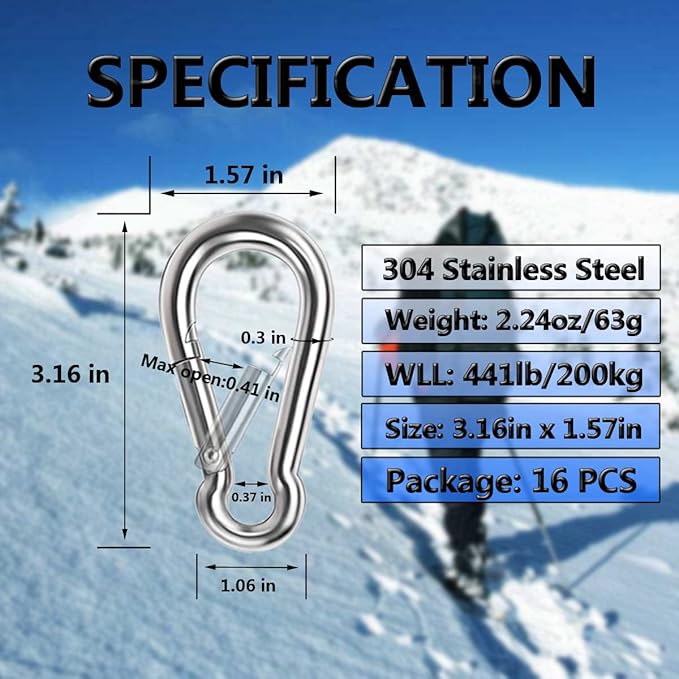 Spring Snap Hooks, 304 Stainless Steel Metal Clip Heavy Duty Rope Connector Small Snap Clamp Key Chain Link Buckle for Hammock Swing Set Outdoor Travel Camping Fishing Hiking