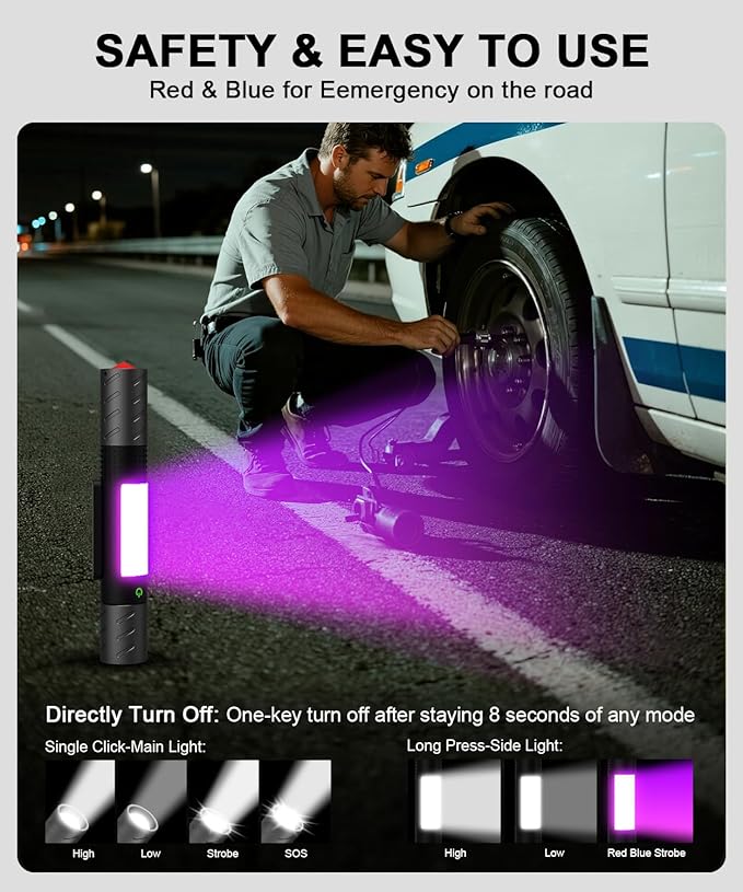 Rechargeable Flashlight High Lumens 3Packs-Super Bright Magnetic LED Flashlights with Screwdriver Set,Window Glass Breaker,COB Flash Light,7 Modes,Zoomable,Waterproof for Emergency Camping Car Repair