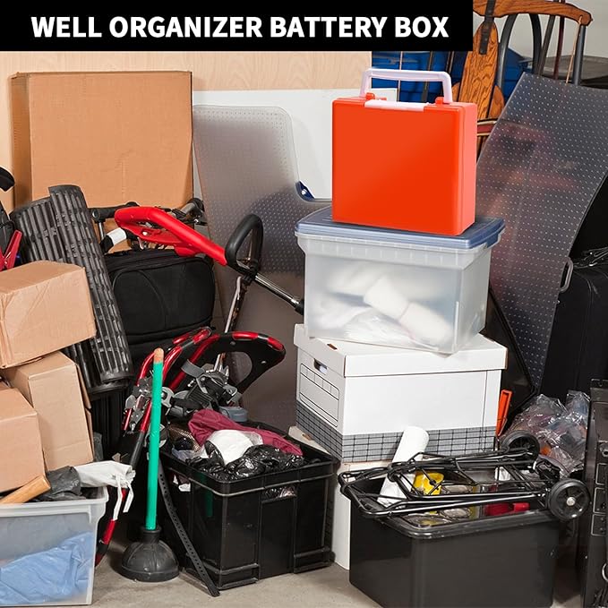 FULLCASE Battery Storage Organizer Holder Holds 72 AA AAA Batteries, Box Cases Garage Container, Home Drawer Organization Dispenser (Case Only) (Orange)