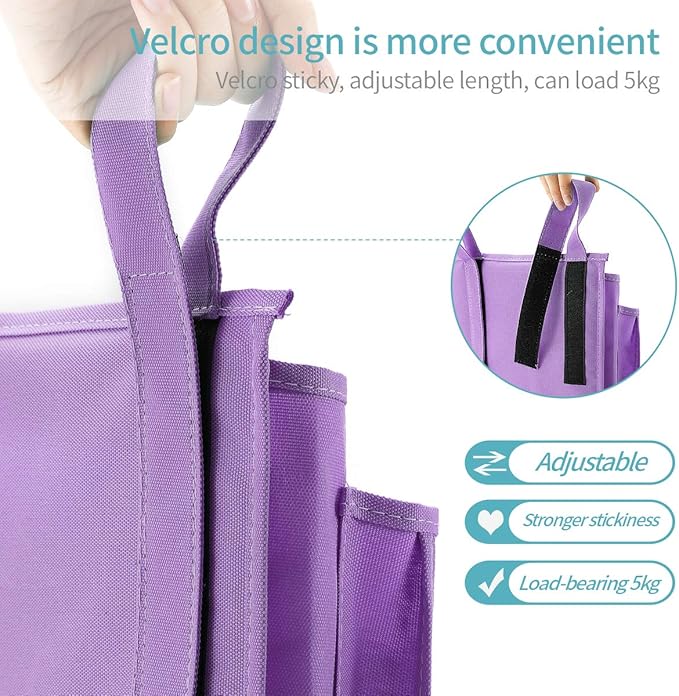 Bseash Bunk Bed Organizer, Bedside Caddy Hanging Bed Organizer Storage Bag 8 Pockets, for College Dorm Rooms Bed, Hospital Bed, Baby Bed Rails, 600D Oxford Cloth (Purple)