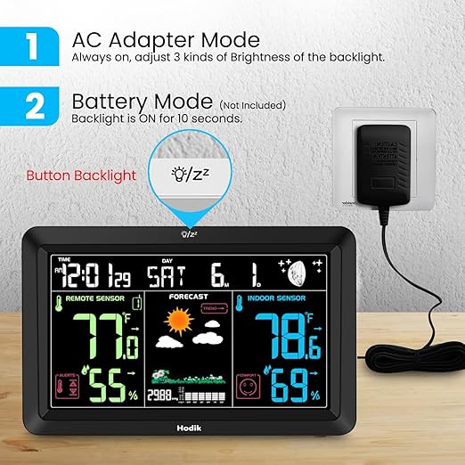 Weather Station Atomic Clock Indoor Outdoor Thermometer Wireless, Barometer Humidity Temperature Monitor Hygrometer with High Precision Sensor Black