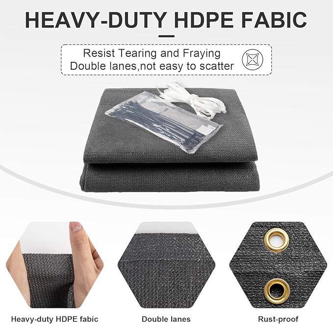 Cool Area Sun Shade Cloth with Grommets 3/4/6/8/10/12/16/20 FT Shade Panel Shade Tarp Screen Fabic for Outdoor Patio Pergola Cover Deck Garden, 10x20 FT, Dark Grey