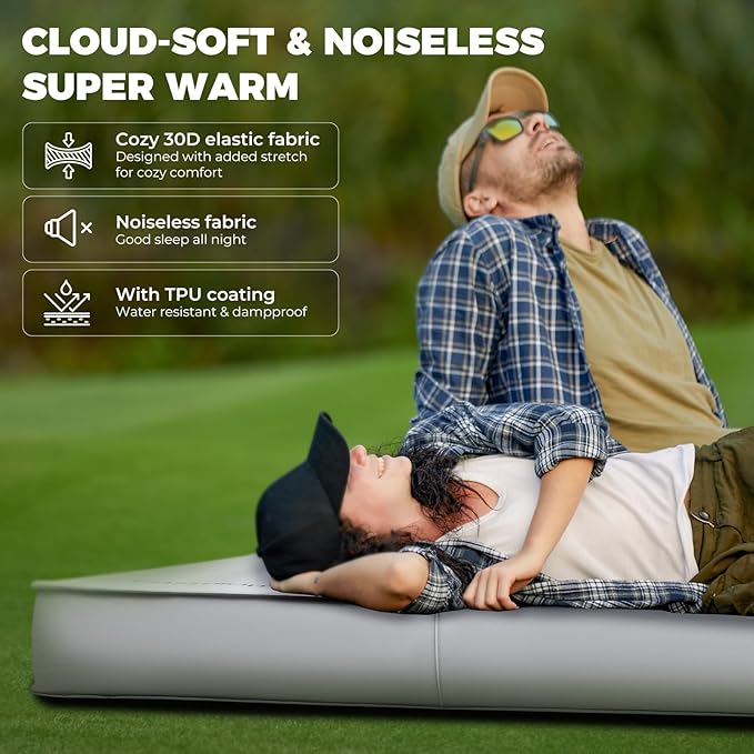 KingCamp Self Inflating Camping Pad, Ultra 6" Thick or Ideal 3" Thcik High R Value Air & Foam Camping Mattress, Full Size Double Sleeping Pad 2 Person for Camp Tent Outdoor Car, Multi Colors, PVC Free