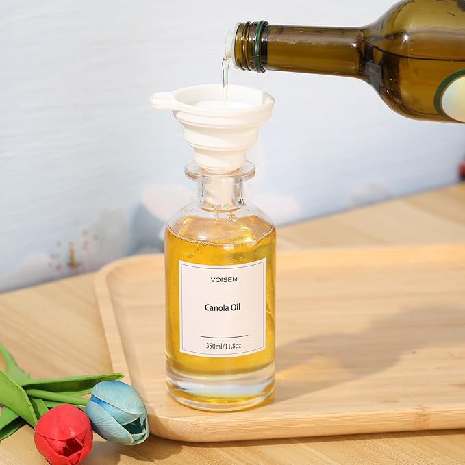 VOISEN Olive Oil Dispenser Bottle for Kitchen, Glass Oil Bottle Set of 6, Coffee Syrup Dispenser,Glass Oil Container with Metal Pourer,Funnel,56 Waterproof Labels