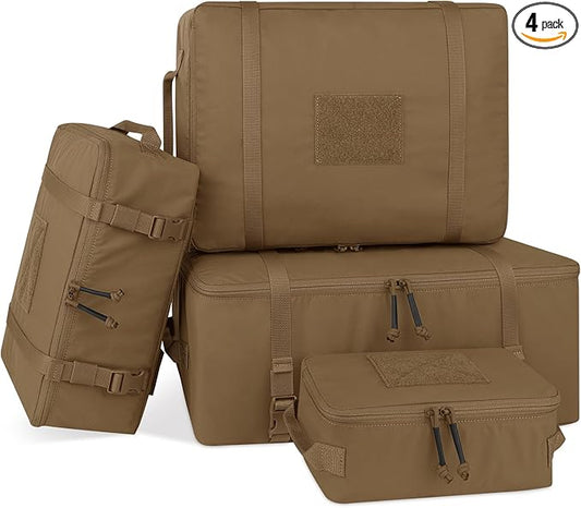 PETAC GEAR 4 PCS Tactical Modular Packing Cubes with Waterproof Material, Large Capacity Storage Bag, Easy Clean Outdoor Travel Organize Storage Pouches Bags (CB)