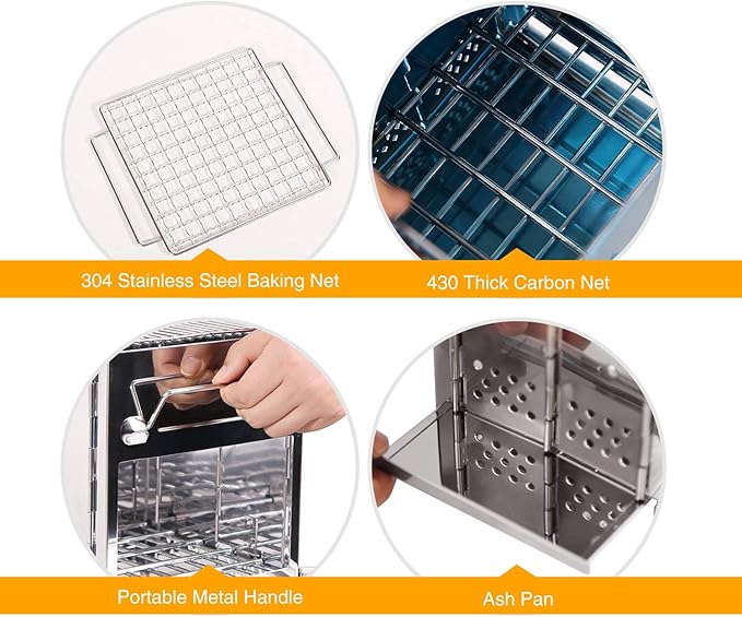 Portable Folding Camping Wood Stove for Outdoor Cooking, Sturdy Lightweight 304 Stainless Steel Wood Burning Camp Stove with Grill for Backpacking BBQ Small/Large (Small)