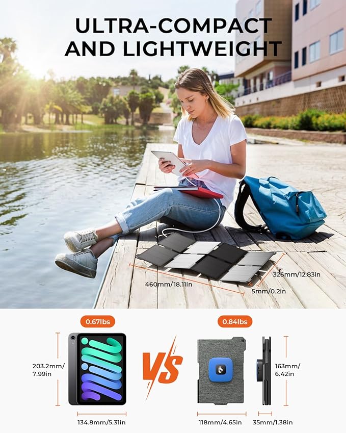 [Pocket-Size]BigBlue Portable 25W Solar Panel Charger, Folding Solar Charger with USB-A and USB-C Ports, IP68 Waterproof Solar Panel for Backpacking Compatible with Cellphones, Tablets, Power Bank etc