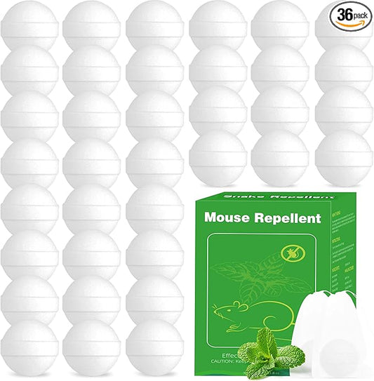 36 Pack Natural Mouse Repellent for Car Engines, Peppermint Oil Moth Balls for Rodents Rats Mice Indoor Outdoor, Mouse Deterrent and Rat Repellent for House, Motor Campers, Attic, Humans & Pets Safe