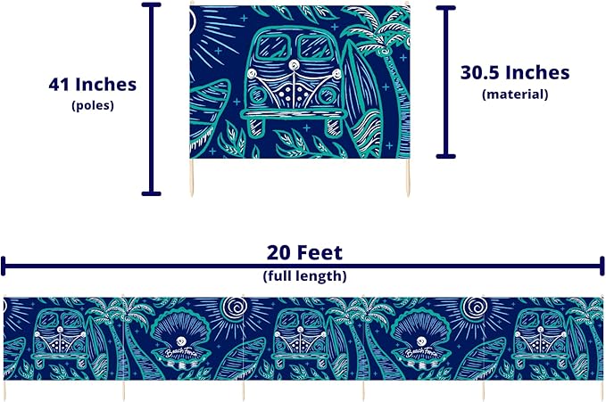 Premium 20 ft Beach Windscreen, Privacy Screen, Wind Blocker Free Rubber Mallet and Carry Bag Included (Beach Bus)