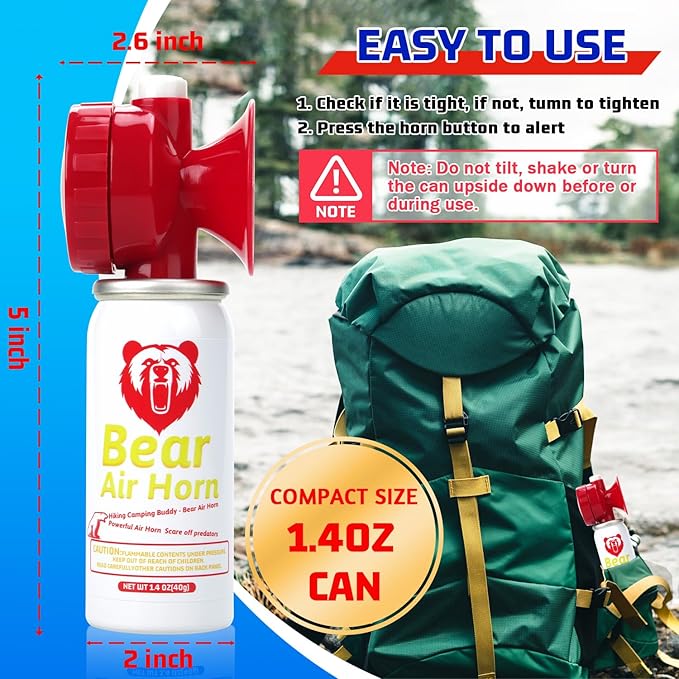 1.4oz Bear Horn for Self Defense, 123dB Loud Mini Air Horn, Audible Up to 1/2 Mile, Safety Air Horn for Hiking,Camping and Outdoor Protection