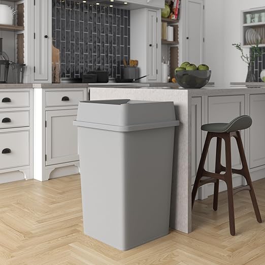 35 Gallon Gray Square Commercial Trash Garbage Can with Lid | Outdoor Office Restaurant School Kitchen