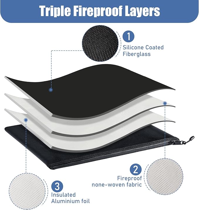 Epakh 6 Pack Fireproof Document Bags 13.4 x 9.4 Inch Waterproof and Fireproof Money Bag Document Holder with Zipper Fireproof Safe Storage Bag for A4 Documents, Money, Passport and Tablet