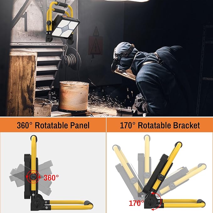 ERAY Rechargeable Work Light with Remote Control and Stand,15000mAh Battery 10000LM Worklight, Portable Solar Camping Lights, IP66 4 Lighting Modes Work Lights for Outdoor Emergency Car Repairing