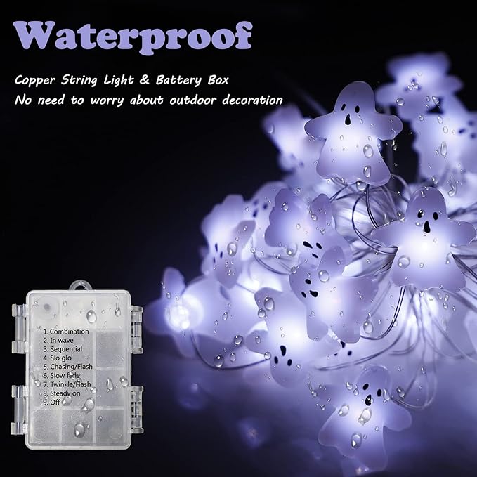 Halloween String Lights Ghost Decorations, 30 LED Copper String Lights with Remote Control & Waterproof Battery Operated Fairy Lights for Indoor Outdoor, Christmas, Halloween Room Decor (White Ghost)