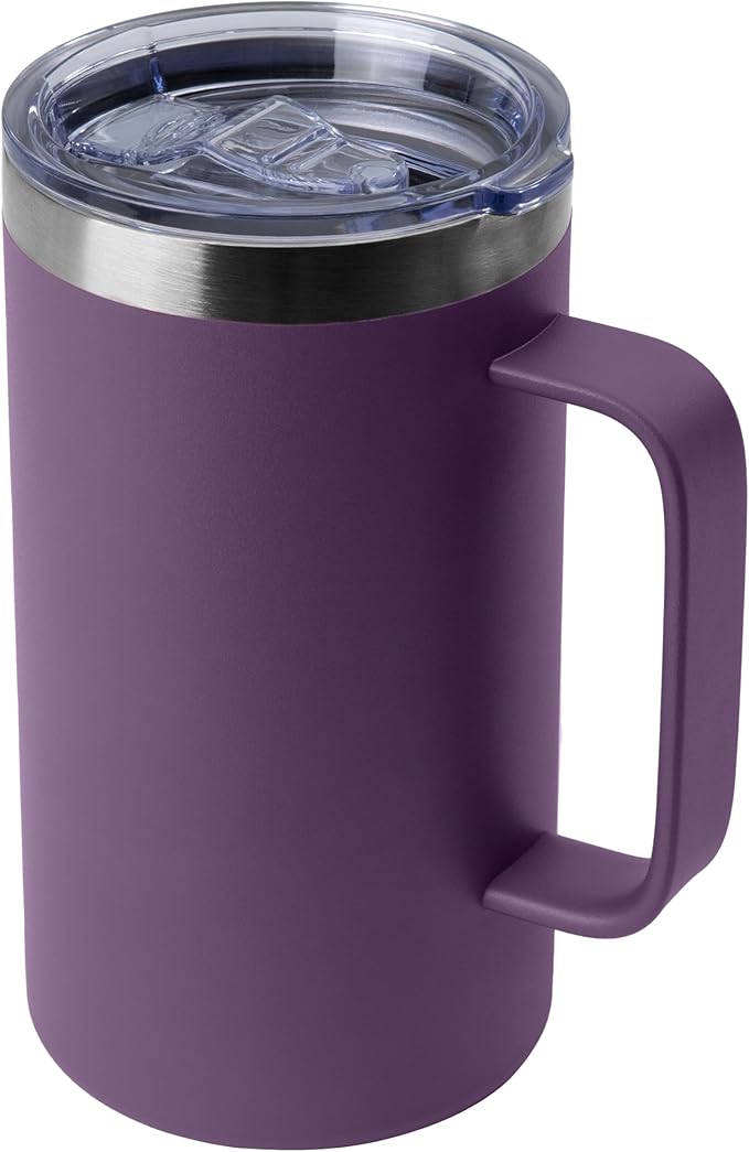DOMICARE 24oz Mug with Handle and Lid, Stainless Steel Coffee Mug, Reusable Insulated Cup, Travel Mug with Handle, Double Wall Vacuum Coffee Tumbler for Men and Women, Dark Purple, Pack 1