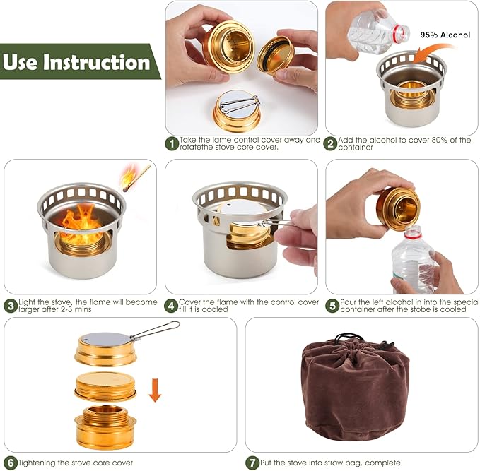 2 In 1 Mini Alcohol Stove For Camping, Portable Alcohol Burner With Stainless Steel Cross Stand, Storage Bag, Lightweight Tiny Brass Stove For Backpacking Emergency Outdoor Coffee