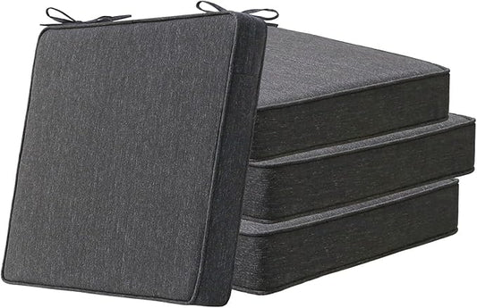 Square Corner Seat Cushions, 19" x 19" x 3", Set of 4, Indoor Outdoor Water Repellent Universal Chair Pads with Ties for Patio Furniture, Garden Deck Dining Chairs, Charcoal
