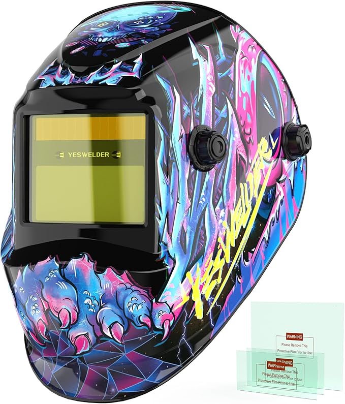 YESWELDER Auto Darkening Welding Helmet, Blue Light Blocking, 1/1/1/1 True Color Solar Powered Welding Hood with 2 Arc Sensors, Wide Shade 3.5/9-13 Welder Mask for TIG MIG ARC and Grind
