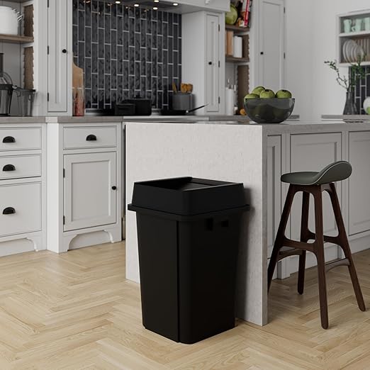 19 Gallon Black Square Commercial Trash Garbage Can with Lid | Outdoor Office Restaurant School Kitchen