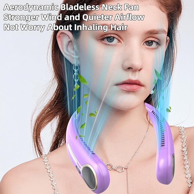 Portable Neck Fan,Gift Ideas,Personal Wearable Bladeless Fan,360° Cooling,LED Display,4-Speeds,6000mAh Rechargeable,Powerful Wind,Outdoor Travel Camping,Birthday Gifts for Men Women Dad Mom (Purple)
