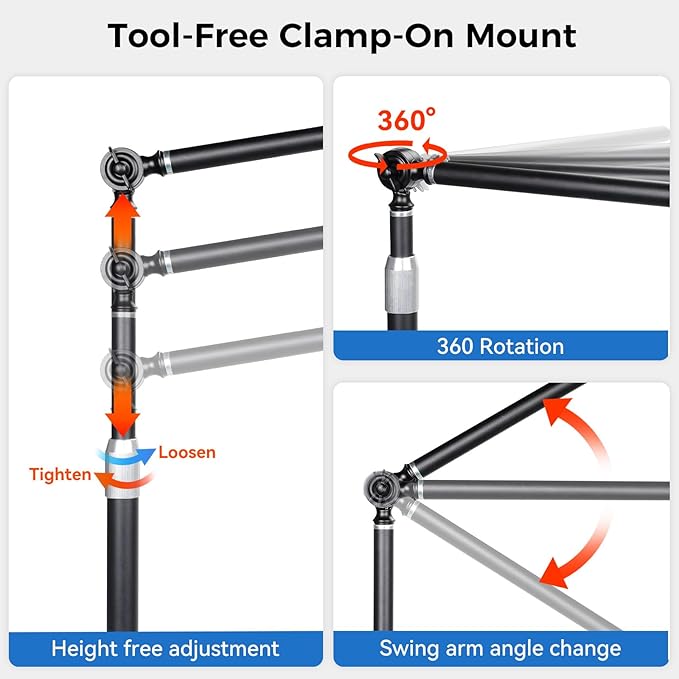 Dust Collection Boom Arm for CNC Router – Adjustable Clamp Mount Hose Holder for Desktop CNC Machines – Flexible Support Prevents Hose Sag, Improves Airflow & Keeps Work Area Clear