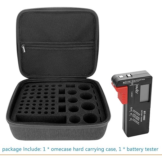 Linkidea Hard Battery Storage Container, Organizer Box with Tester BT-168, Safe Carrying Battery Case Holder - Holds 63 Various Sizes AA AAA 9V C D Batteries with Battery Tester