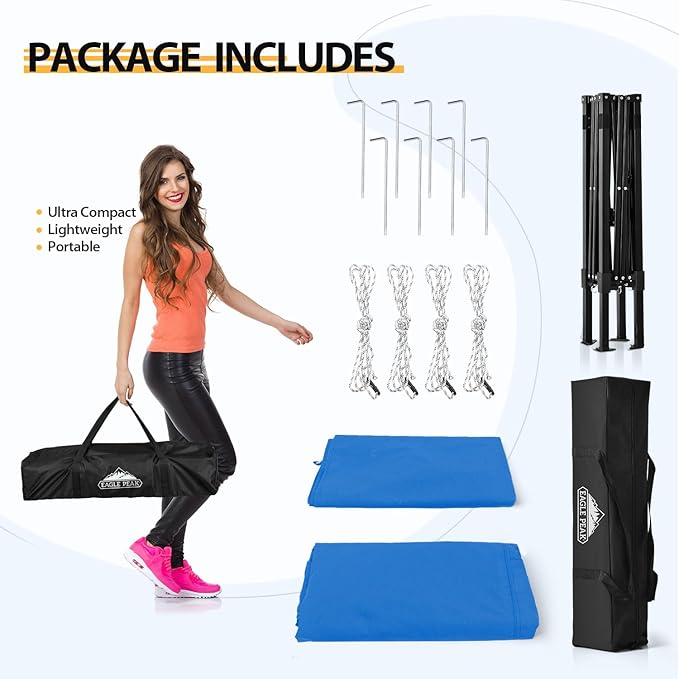 EAGLE PEAK Flex Ultra Compact 4x4 Pop-up Canopy, Sun Shelter, Changing Room, Portable Privacy Canopy Cabana for Pool, Fashion Photoshoots, or Camping, Light Blue