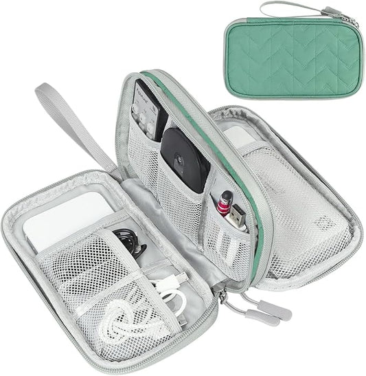 FYY Electronic Organizer, Travel Cable Organizer Bag Pouch Electronic Accessories Carry Case Portable Waterproof Double Layers All-in-One Storage Bag for Cable, Cord, Charger, Phone,-Pattern Green
