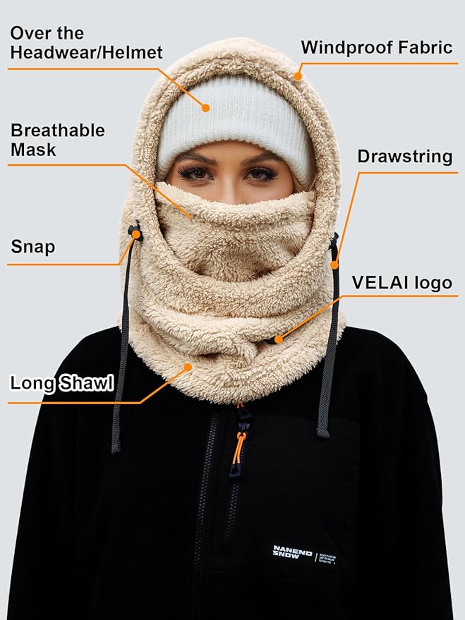 Balaclava Fleece Ski Mask for Men Women Winter Face Masks Windproof Hooded Scarf Cold Weather Hat Neck Warmer