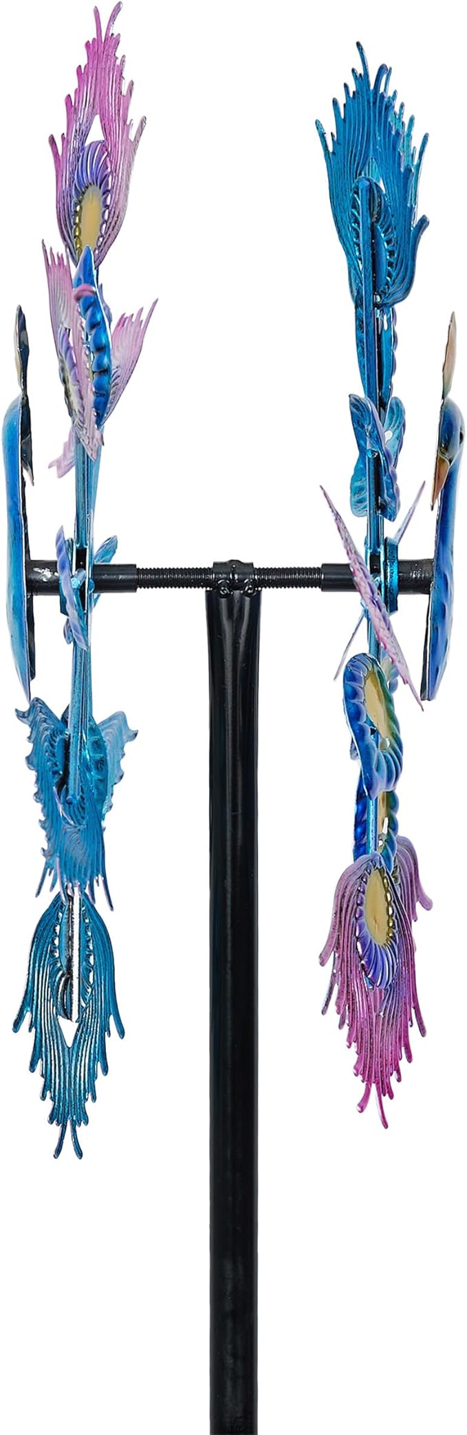 Alpine Corporation SLL2430 Double Layer Peacock Kinetic Wind Spinner Garden Stake, Colorful Statement Garden Décor, 55" H
