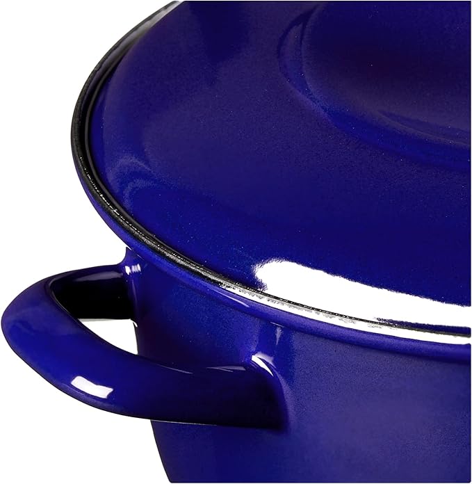 Merten & Storck 7QT Round Dutch Oven Casserole Pot with Lid, European Crafted Enameled Iron Stockpot, Induction & All Cooktops, Braising, Stews, Roasting, Slow Cooking, Sourdough, Cobalt Blue