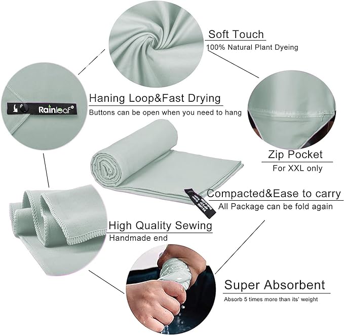 Rainleaf Microfiber Towel Perfect Travel & Gym & Camping Towel. Quick Dry - Super Absorbent - Ultra Compact - Lightweight. Suitable for Trip, Beach, Shower, Backpacking, Pool