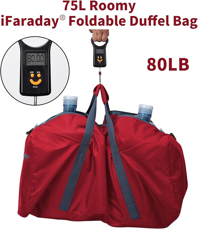 Foldable Duffle Bag 30 inch 75L Large Lightweight Luggage Bag for Travel Camping Storage-Red