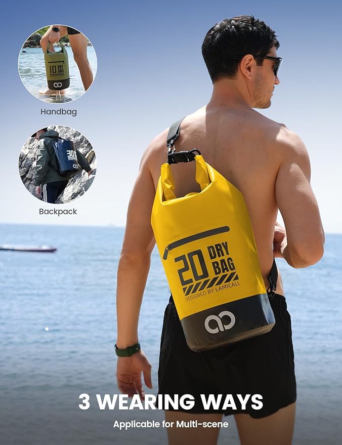 Lamicall Dry Bag Waterproof Backpack - [Zippered Pocket] 5L/10L/20L/30L/40L Roll Top Waterproof Bag with Water Proof Phone Pouch, Floatable Drybag for Swimming, Boating, Kayaking, Camping, Beach