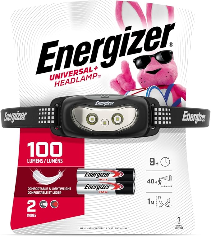 Energizer Universal Plus LED Headlamp, Lightweight Bright Headlamp for Outdoors, Camping and Emergency Light for Adults and Kids, Includes Batteries, Pack of 2