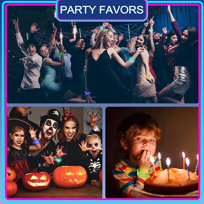 Yowivon Led Light Up Bracelets with Clasp, Glow in the Dark Party Supplies Neon Rave Accessories Cool Halloween Birthday Party Favors, 1 Pcs