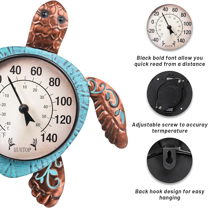MUMTOP Outdoor Thermometer, Turtle Outside Wall Thermometer for Patio Yard Garden