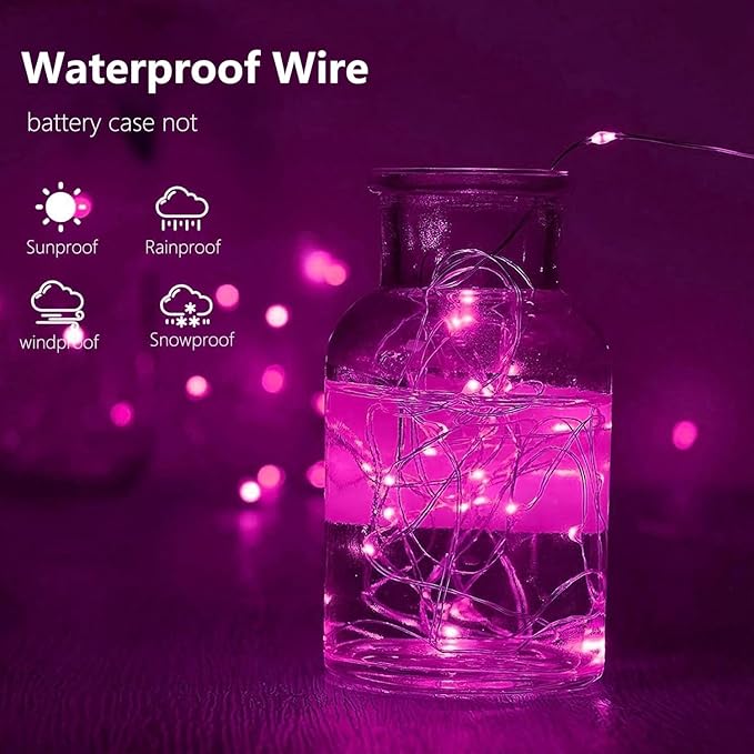 4-Pack 50 LED Pink Fairy Lights Battery Operated with Timer, 16FT Waterproof Starry String Lights Outdoor Indoor, Valentiens Lights for Valentine's Day Bedroom Wedding Birthday Christmas Party Decor