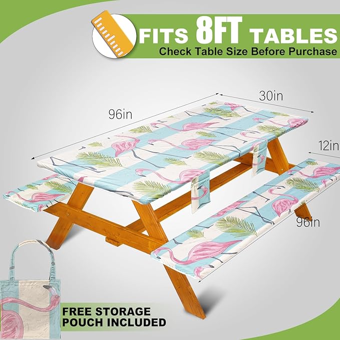 Fitted Picnic Table Cover with Bench Covers Set, Waterproof Lightweight Rectangle 96in Folding Table Cloths Canopy Shade Slipcover Cool Unique Fun Camping Gift for Camper Women Men Family Rv Owners