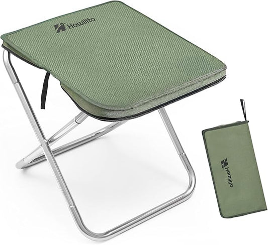 Camping Stool, 16in Tall Portable Folding Stool with Carry Bag, Upgraded Ultralight Chair with Roomy Seat for Adults, Holds 280lbs, Ideal for Hiking, Fishing, Outdoor Use, Green