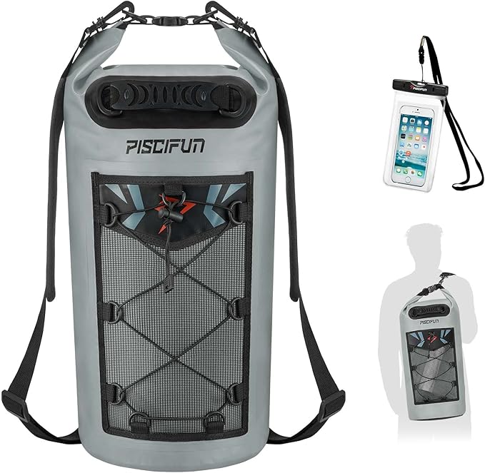 Piscifun Dry Bag, Waterproof Floating Backpack 5L/10L/20L/30L/40L with Waterproof Phone Case for Boating, Kayaking, Fishing