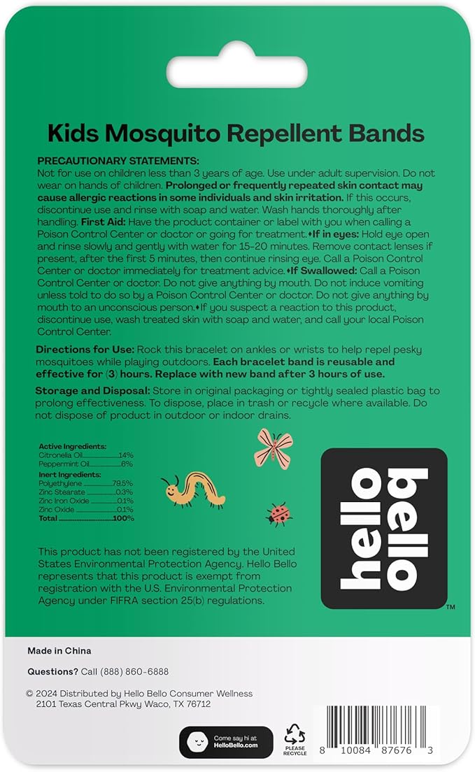 Hello Bello Kids Mosquito Repellent Bracelets, Made with Natural Citronella and Peppermint Oils, 5ct Bag