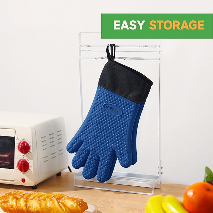 GEEKHOM BBQ Gloves Heat Resistant Oven Mitts - Silicone Grilling Gloves with 13.7" Arm Protection - Waterproof Pot Holder Non-Slip for Men & Women, Kitchen Outdoor Cooking, Baking, Camping, Royal Blue