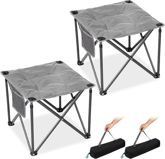 FUNDANGO Folding Camping Stool, 2 Pack 18.1 Inch Oversized Foot Stools 400 Lbs Heavy Duty Portable Padded Seat Anti-Slip Foots & Carry Bag for Fishing Outdoor Lawn Travel (Grey)