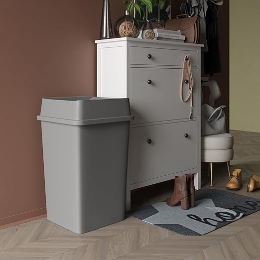 35 Gallon Gray Square Commercial Trash Garbage Can with Lid | Outdoor Office Restaurant School Kitchen